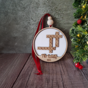 Family Crossword Ornament | Wooden Holiday Keepsake