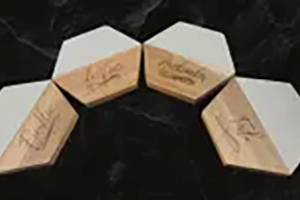 Engraved Hexagon Coasters | Marble and Acacia Wood Set of 4